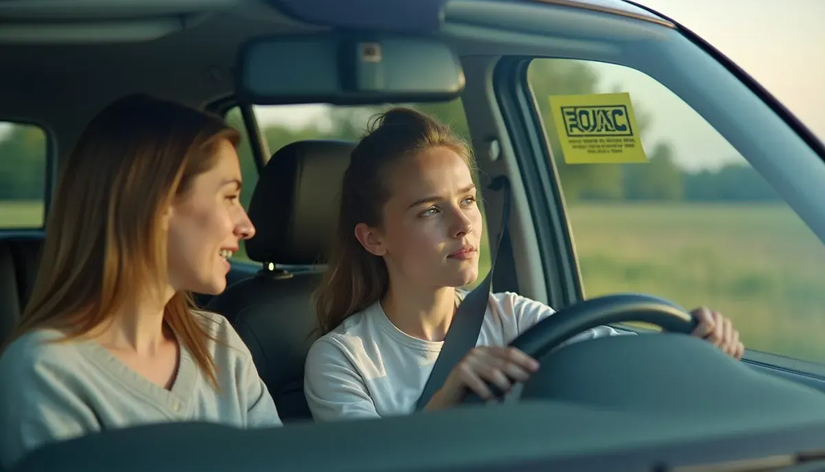 Parent accompagnateur souriant à côté de sa fille adolescente au volant