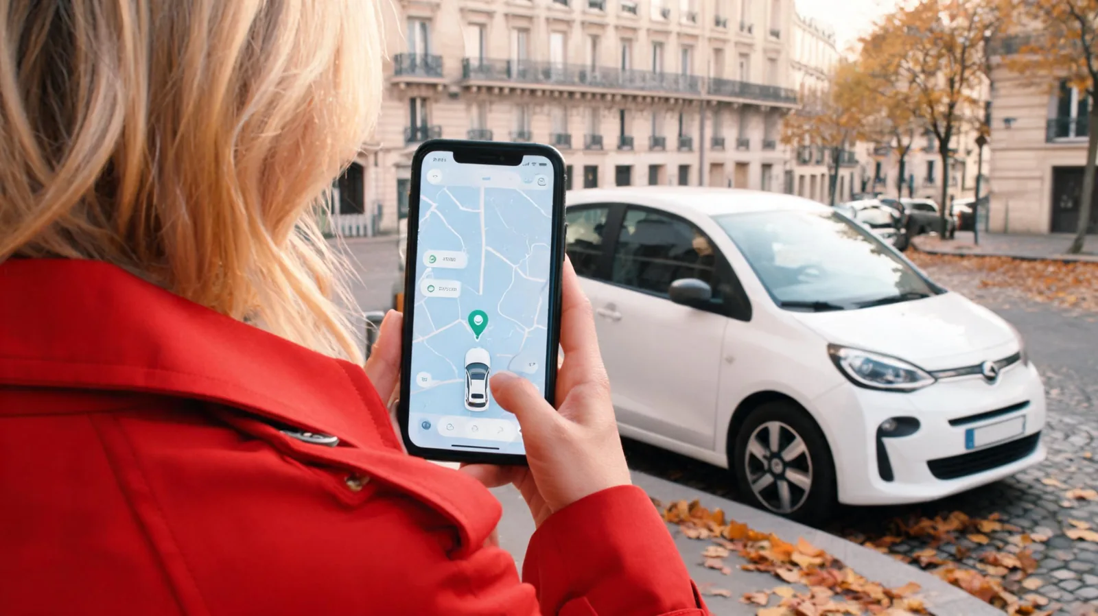 Voiture en autopartage stationnee dans une rue parisienne