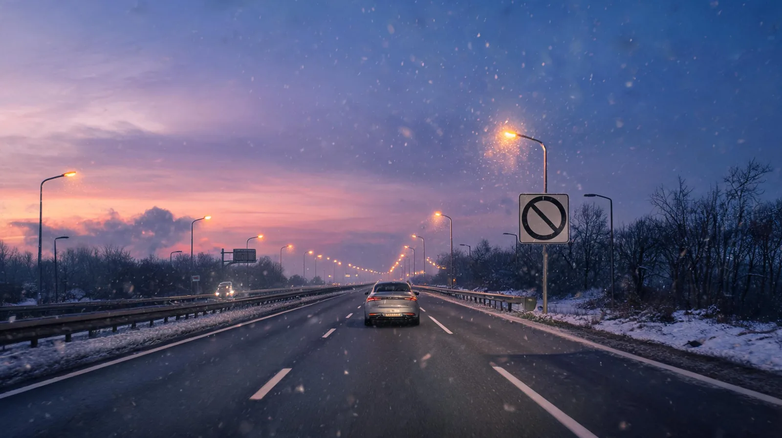 Autoroute allemande Autobahn deserte avec panneau fin de limitation