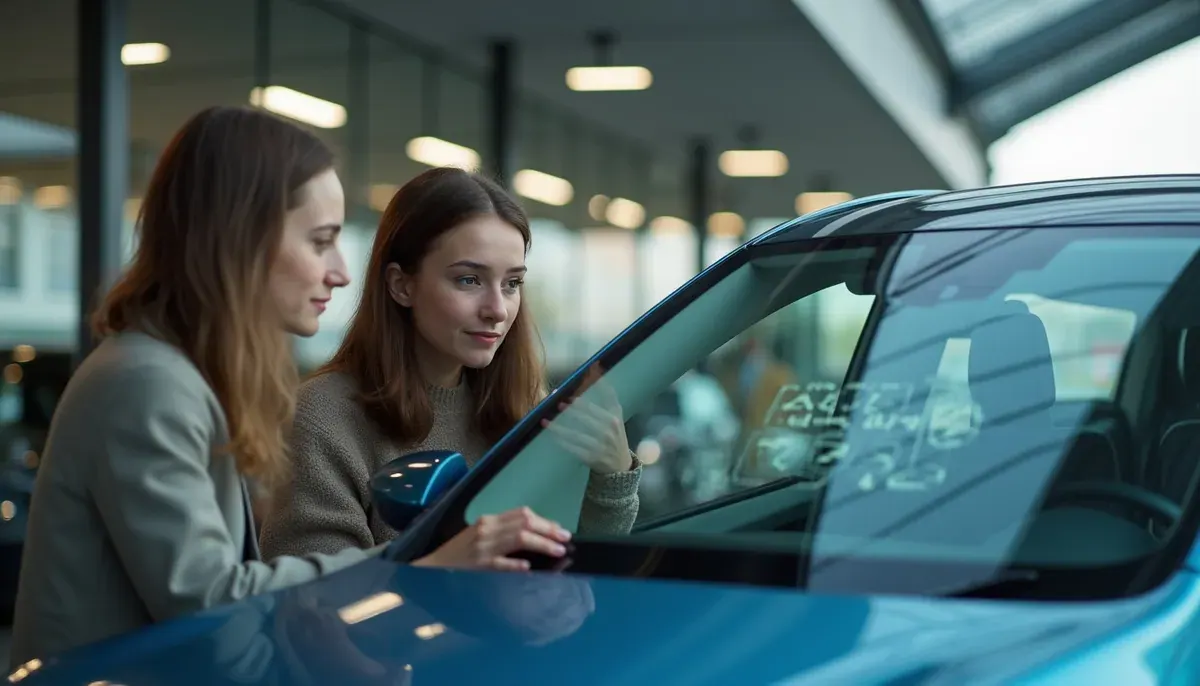 Voiture portant une vignette Crit Air verte garée dans une rue parisienne