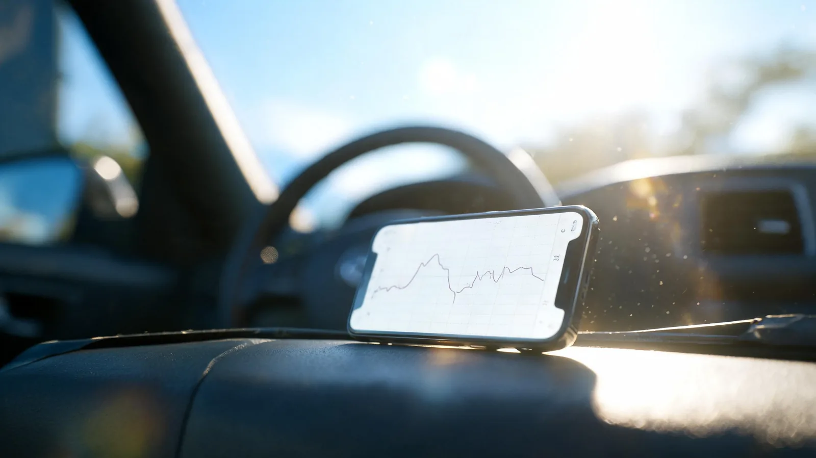 Lecteur de glycemie sur tableau de bord d une voiture en stationnement