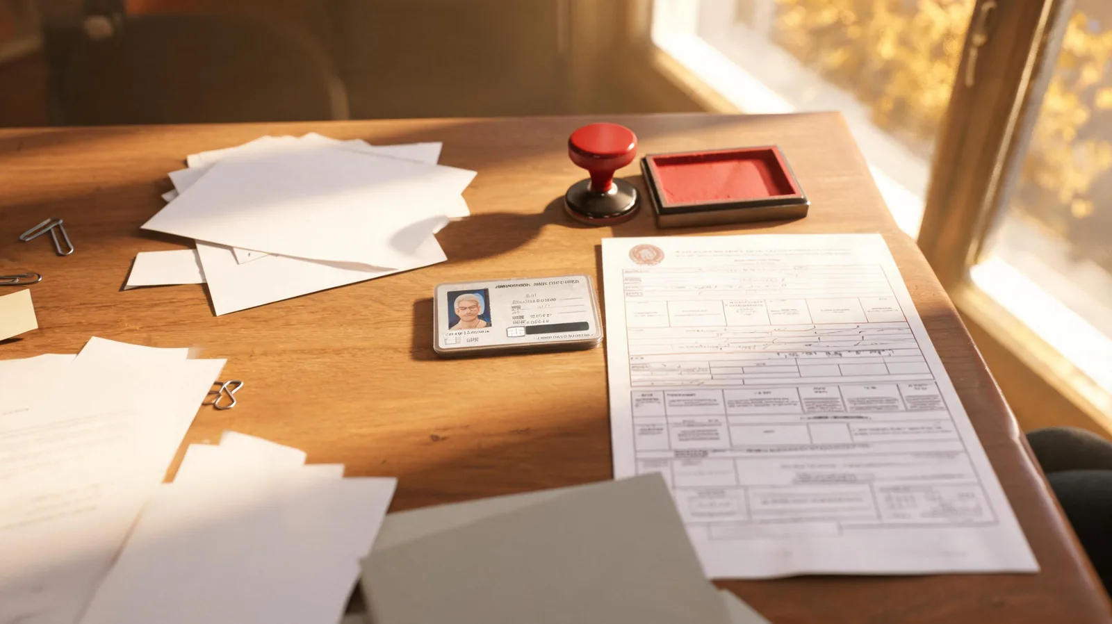 Permis de conduire etranger et formulaire ANTS sur bureau administratif