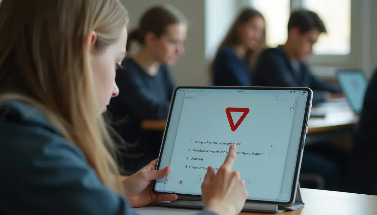 Candidat révisant le code de la route sur tablette, livret et panneaux en 2026