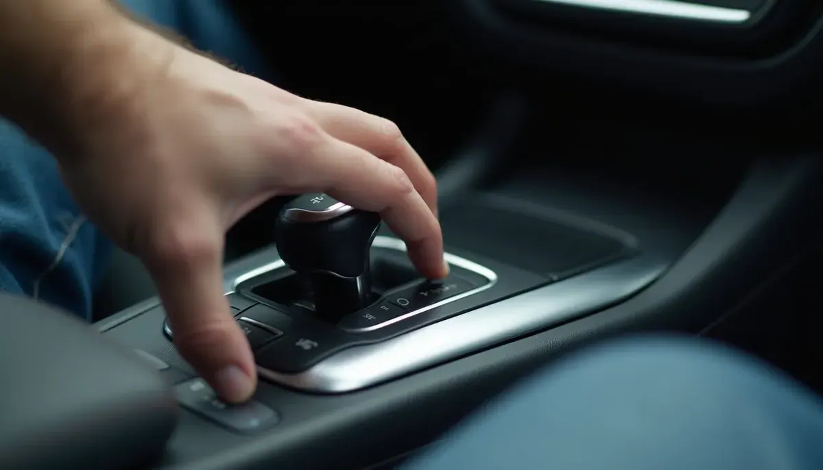 Levier de boîte automatique dans une voiture moderne française en 2026