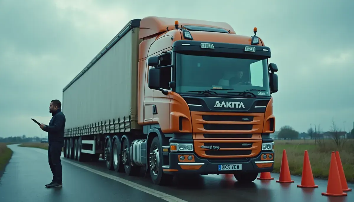Camion poids lourd et élève conducteur en formation permis C