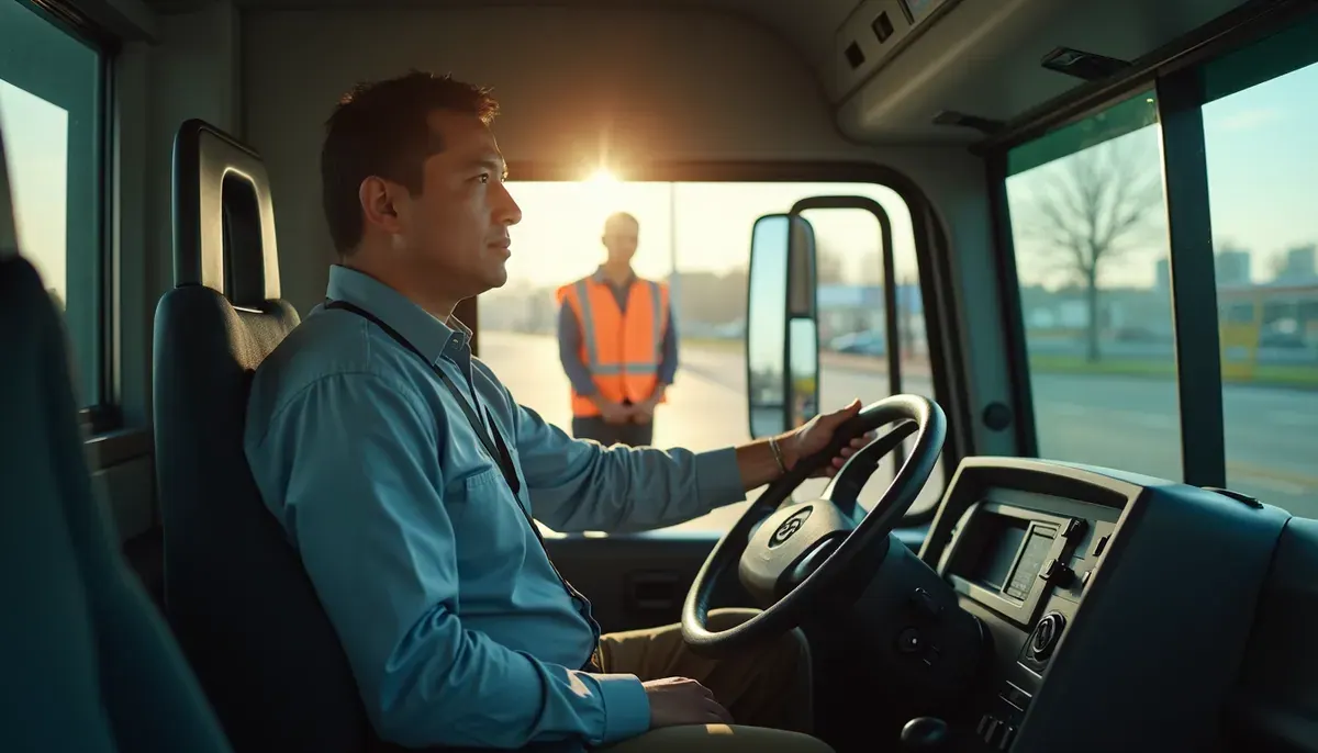 Autocar de tourisme et chauffeur en uniforme