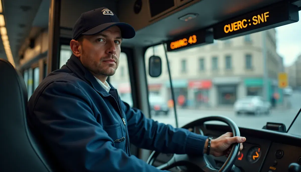 Chauffeur de bus au volant d'un autocar de transport de voyageurs