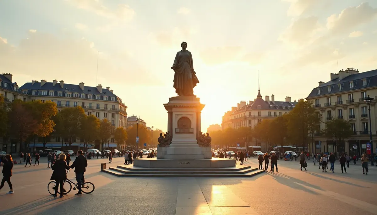 Place de la République à Paris avec statue de Marianne et trafic