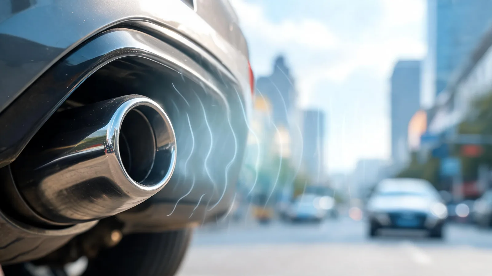 Sonometre place pres d un pot d echappement de voiture en controle