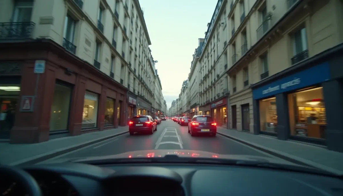 Petite rue parisienne avec règle priorité droite