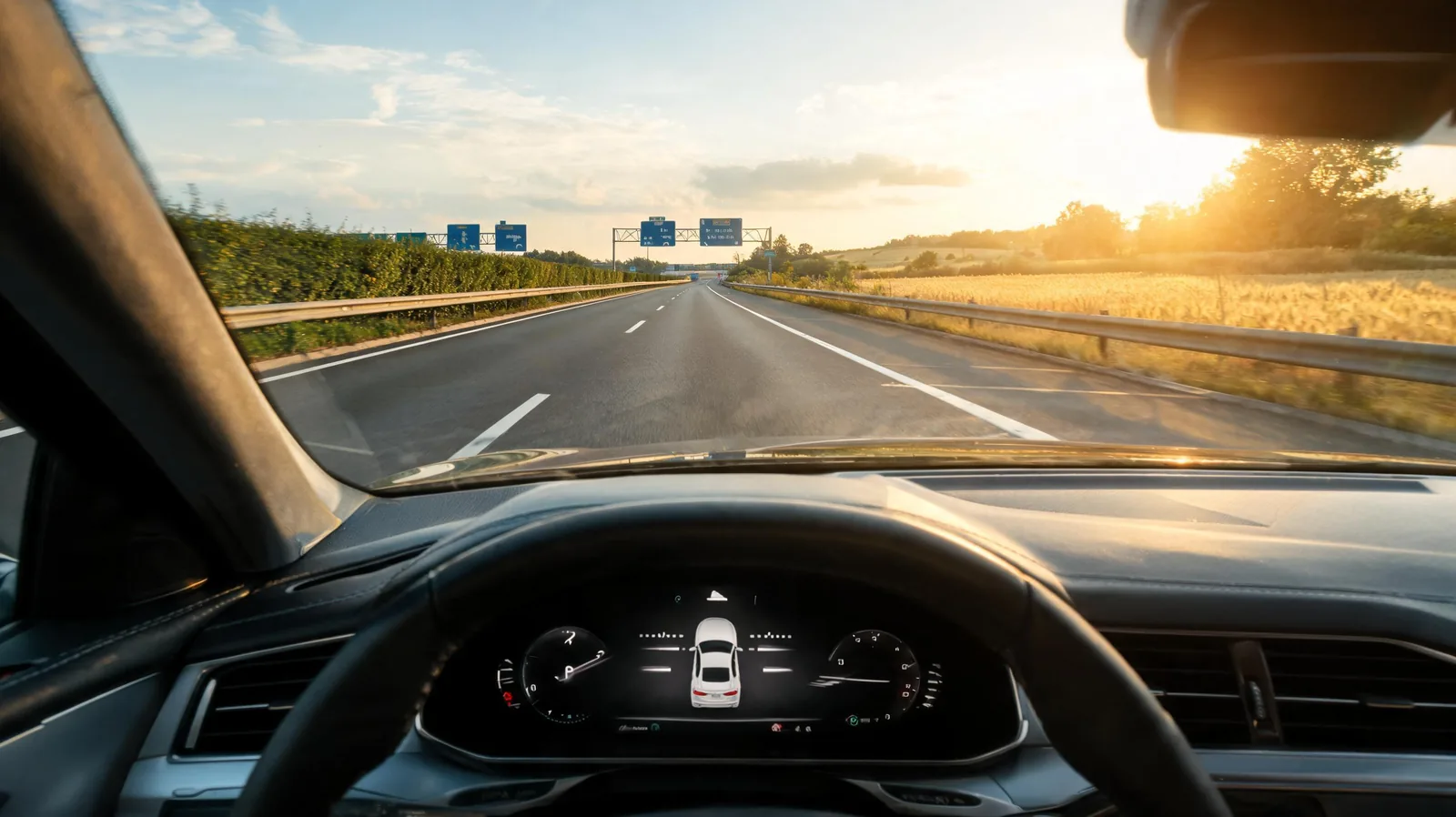Volant moderne avec commandes de régulateur adaptatif visibles