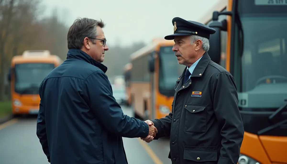 Conducteur de bus urbain en uniforme accueillant des passagers