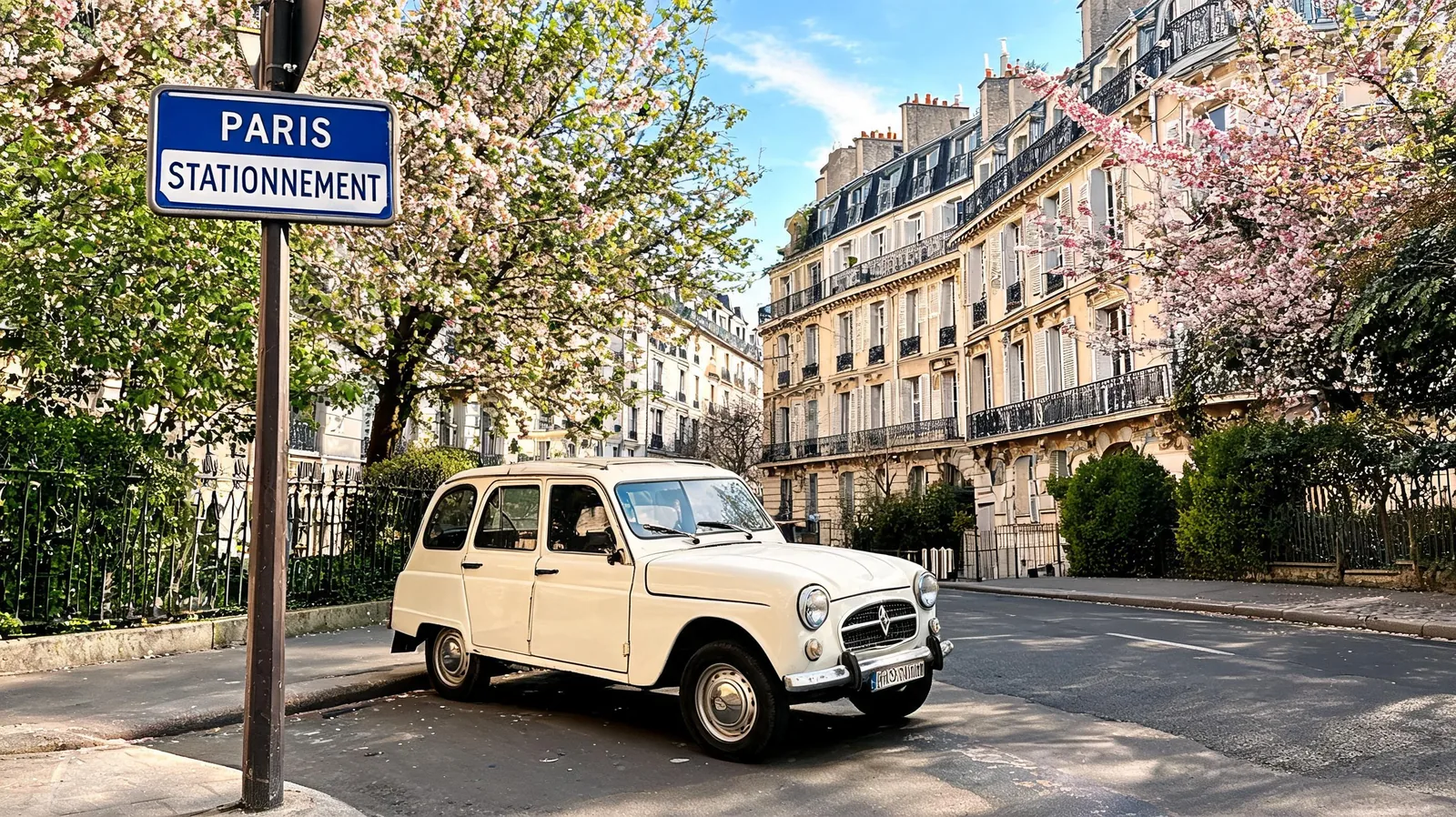 Voiture garée gratuitement sur une voie boisée en périphérie de Paris
