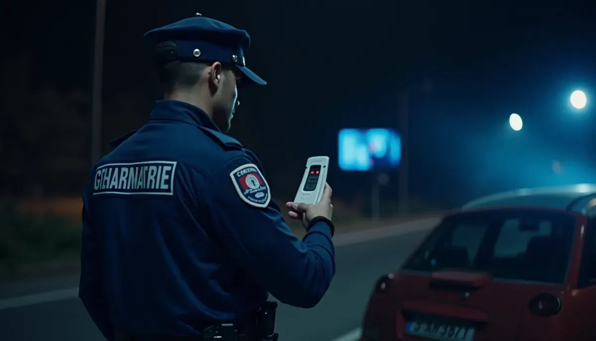 Gendarme réalisant un test salivaire sur un conducteur