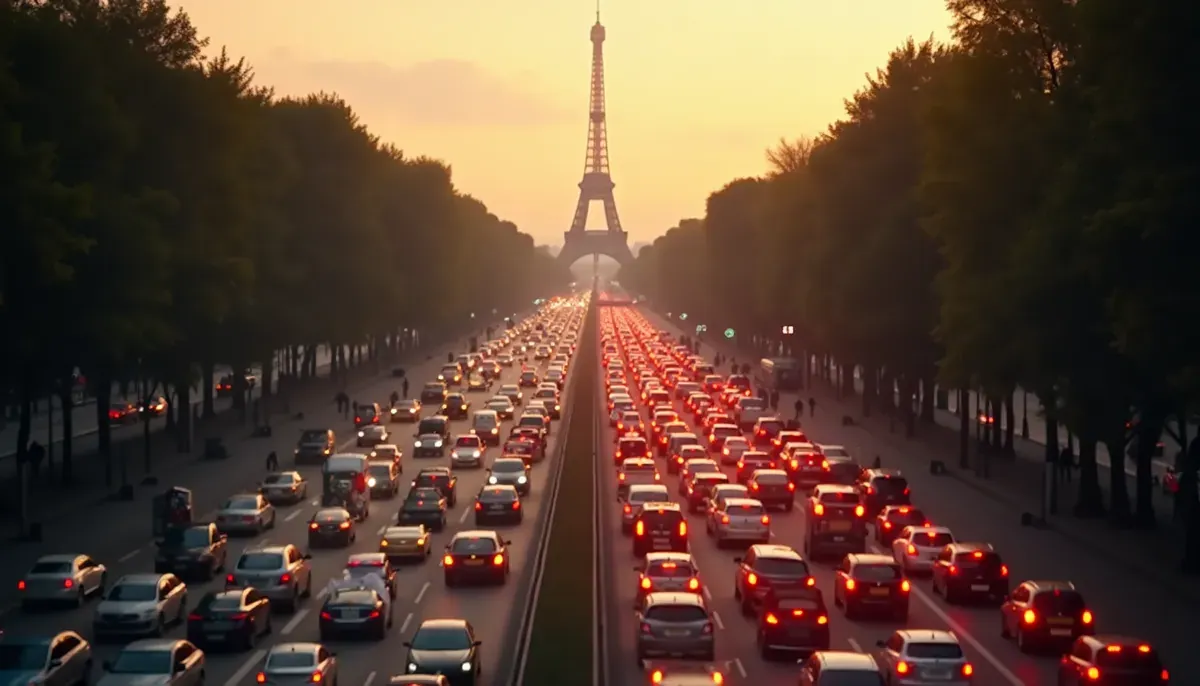 Voitures en file sur un boulevard parisien aux heures de pointe