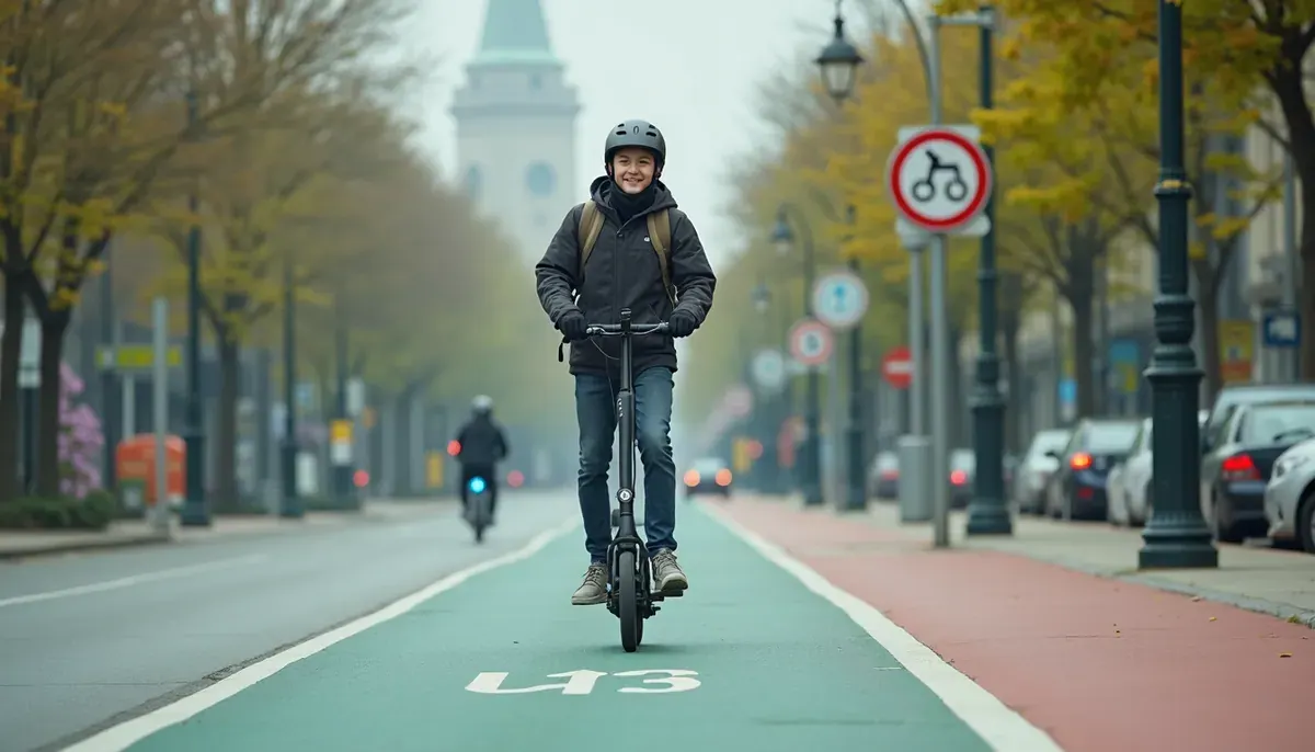 Jeune femme équipée d’un casque sur une trottinette électrique en ville
