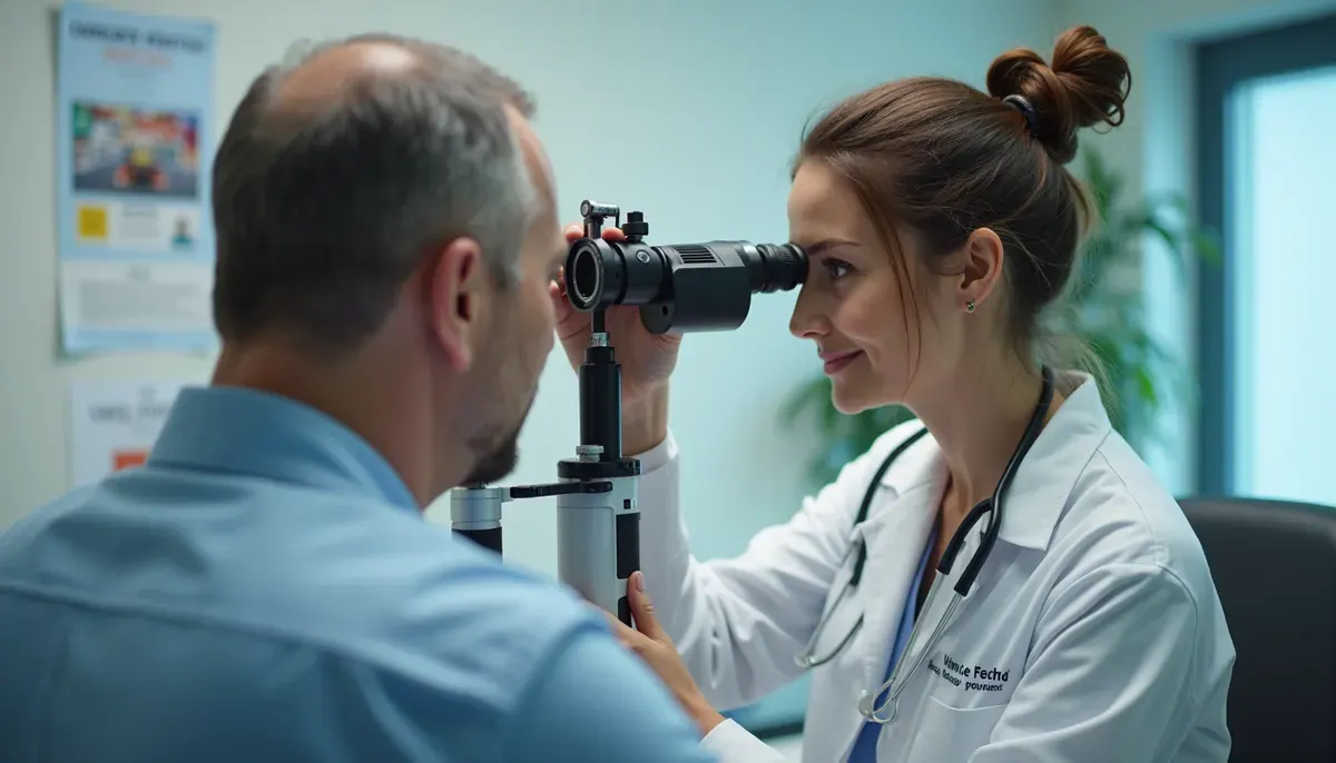 Médecin agréé examinant la vue d'un conducteur lors d'une visite médicale