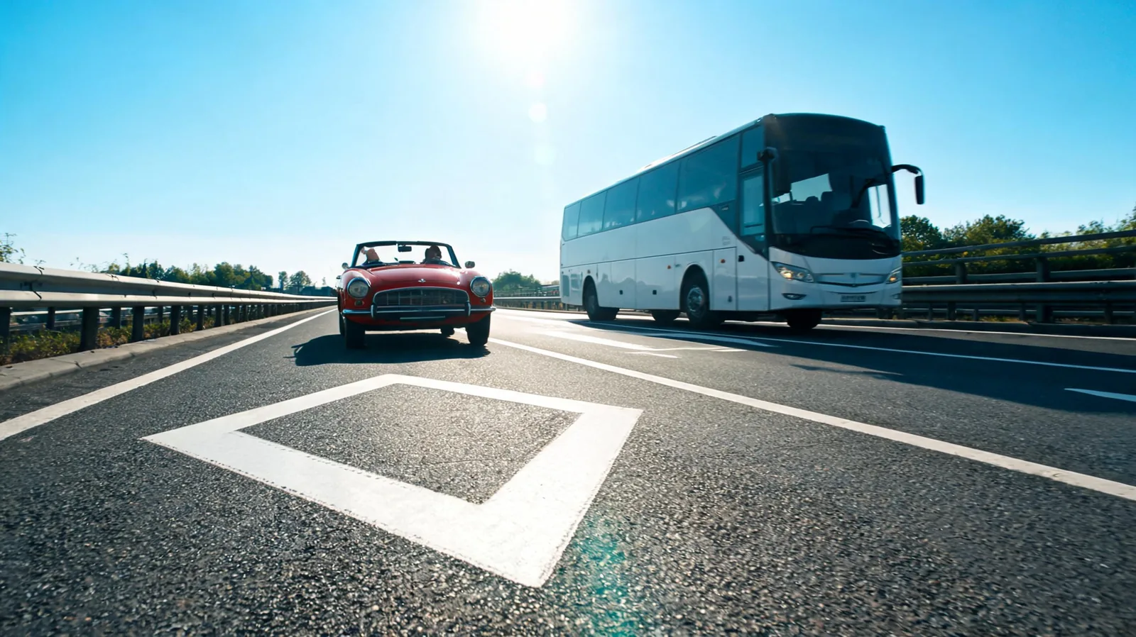 Voie reservee VR2+ avec losange peint sur A1 pres de Paris avec voiture covoiturage et bus