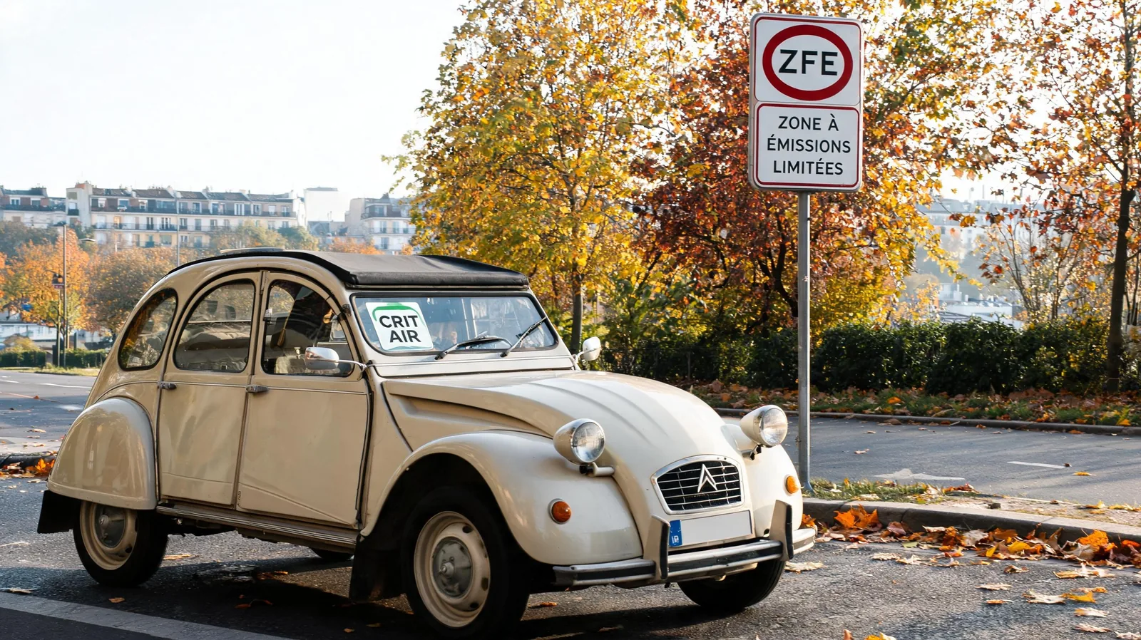 Panneau d'entrée de zone à faibles émissions sur le boulevard périphérique parisien